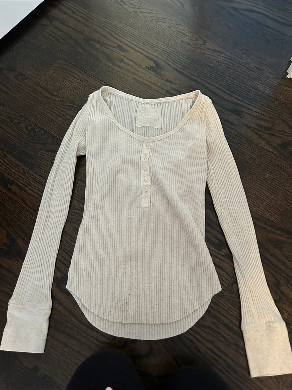 aerie Cream Ribbed Henley Long Sleeve Top